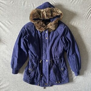 Skea Vail Colorado Women's Hooded Ski Coat Jacket Sz 4 Suede Blue